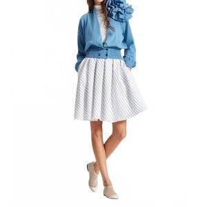 NEW THEO THE LABEL women's nomia ribbed waist rosette cardigan in retro blue